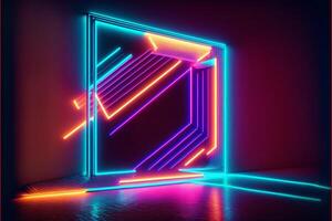 Futuristic abstract background with glowing neon lines in a dark room. illustration. photo