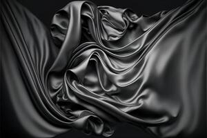 A black rippled silk fabric with soft waves of light. illustration. photo