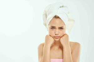 woman with bare shoulders skin care dermatology dissatisfaction hygiene photo