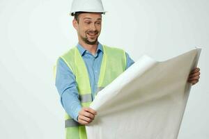 male builders engineer light background photo