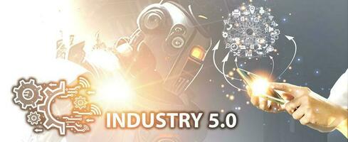 The concept of using artificial intelligence to control the system, industry using artificial intelligence,industry 5.0 photo