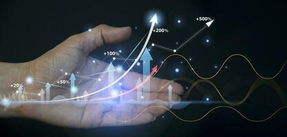 Business finance and investment concept, capital gains the growth of the global economy. Coin stack financial graph chart, market report on cash currency concept. photo