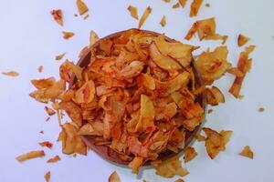 Indonesian food made of spicy cassava chips photo