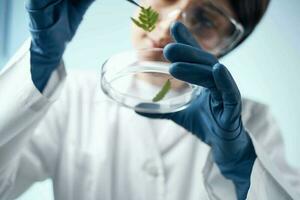 Woman in white coat biology research diagnostics science photo