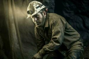 Miner digging mine. Generate Ai photo