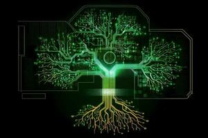 Green digital circuit tree. Generate Ai photo