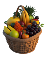 Busket full of different types of 3d fruits png free download
