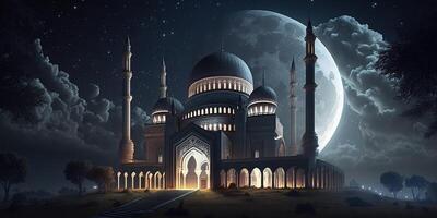 beautiful mosque at night sky ramadan background photo