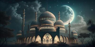 beautiful mosque at night sky ramadan background photo