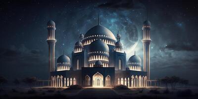beautiful mosque at night sky ramadan background photo