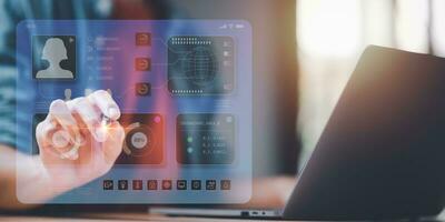 Connecting and controlling a smart home with devices through Internet of Things network ,smart home technology concept ,Wireless automation control with applications ,remote control of appliances photo