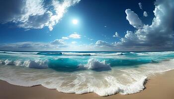 hermosa panorámico mar bohordo con navegar olas hermosa mar ai generativo imagen foto