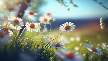 Beautiful spring flowers background nature with beautiful sky with image photo