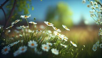 Beautiful spring flowers background nature with beautiful sky with image photo