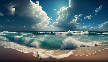 hermosa panorámico mar bohordo con navegar olas hermosa mar ai generativo foto