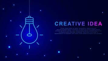 Creative idea concept background with bulb and glowing particle on dark blue. Startup, new strategy, brainstorm. Vector illustration.
