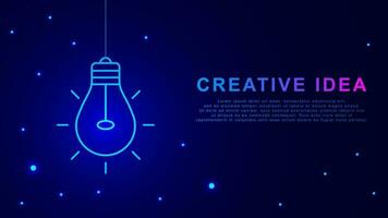 Creative idea concept background with bulb and glowing particle on dark blue. Startup, new strategy, brainstorm. Vector illustration.