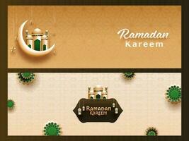 Ramadan Kareem or Ramadan Mubarak Header or Banner Set. vector