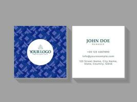 Square Business Card Design With Geometric Pattern In Blue And White Color. vector