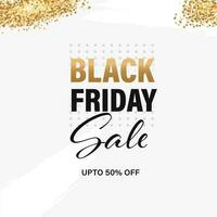 Black Friday Sale Poster Design With Discount Offer And Golden Glitter Effect On White background. vector