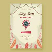 Birthday Party Invitation Template Layout With Event Details In Boho Style. vector