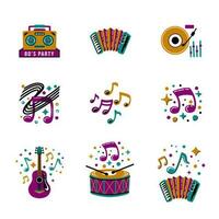 música instrumentos colección conjunto pegatina icono vector