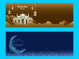 Ramadan Kareem or Ramadan Mubarak Header or Banner Set. vector