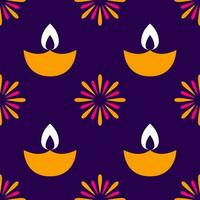 Seamless Lit Oil Lamps And Fireworks Pattern Background. vector