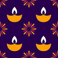 Seamless Lit Oil Lamps And Fireworks Pattern Background. vector