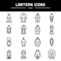 Illustration of Lantern or Lamp Icon Collection in Thin Line Art. vector