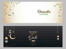 Ramadan Kareem or Ramadan Mubarak Header or Banner Set. vector