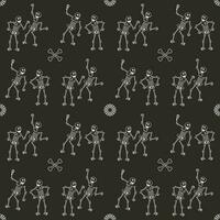 Seamless Skeleton Dancing Pattern Background In Black And White Color. vector