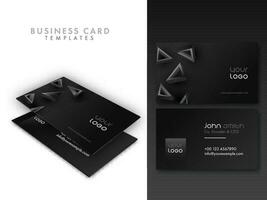 Horizontal Business Card Template Design With 3D Triangle Elements In Black Color. vector