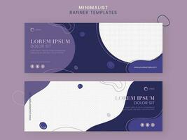 Set Of Abstract Minimalist Banner Template Design With Copy Space In Purple And White Color. vector