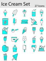 Set of Ice Cream Icon In Cyan And White Color. vector