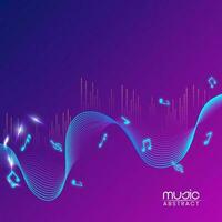 Abstract Wavy Lines Background With Frequency Ranges And Music Notes In Purple And Blue Color. vector