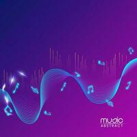 Abstract Wavy Lines Background With Frequency Ranges And Music Notes In Purple And Blue Color. vector