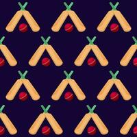 Seamless Cricket Bats With Ball Pattern On Purple Background. vector
