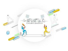 garabatear estilo ilustración de bateador y jugador de bolos jugador en jugando actitud en blanco resumen antecedentes para Grillo campeonato. vector