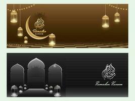 Ramadan Kareem or Ramadan Mubarak Header or Banner Set. vector