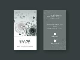 Vertical Business Card Template With Rose Flowers In Gray Color. vector