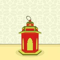 Islamic Festival Greeting Card With Traditional Lanterns On Arabic Geometric Pattern Background And Copy Space. vector