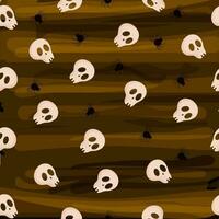 Brown Wood Texture Background Decorated With Skull, Spider Illustration. vector