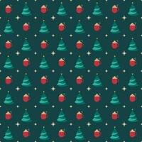 Seamless Pattern Of Xmas Tree And Coffee Cup On Teal Background. vector