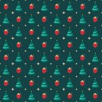 Seamless Pattern Of Xmas Tree And Coffee Cup On Teal Background. vector