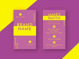 Purple And Yellow Color Business Card Template Layout With Double-Sides. vector