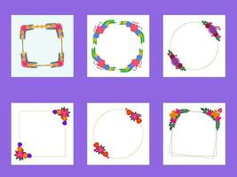 Empty Floral Frame Collection On White Background. vector