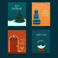 Merry Christmas Social Media Posts Or Template Layout In Four Options. vector