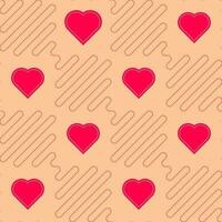 Seamless Pattern Background Decorated With Heart And Zigzag Lines In Red And Peach Color. vector