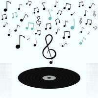 Abstract Music Notes Background With Vinyl Disc. vector